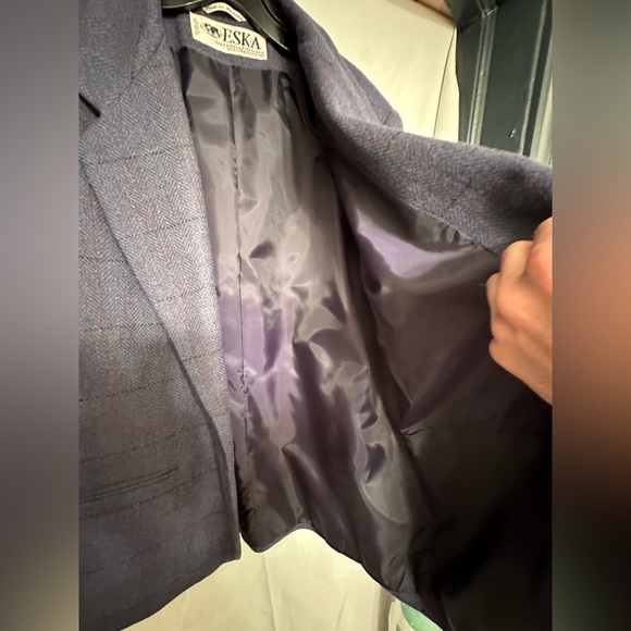 eska internationale women’s gray 100% wool check Lined blazer jacket size 14 - Picture 5 of 13